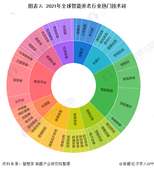 图表7：2021年全球智能养老行业热门技术词